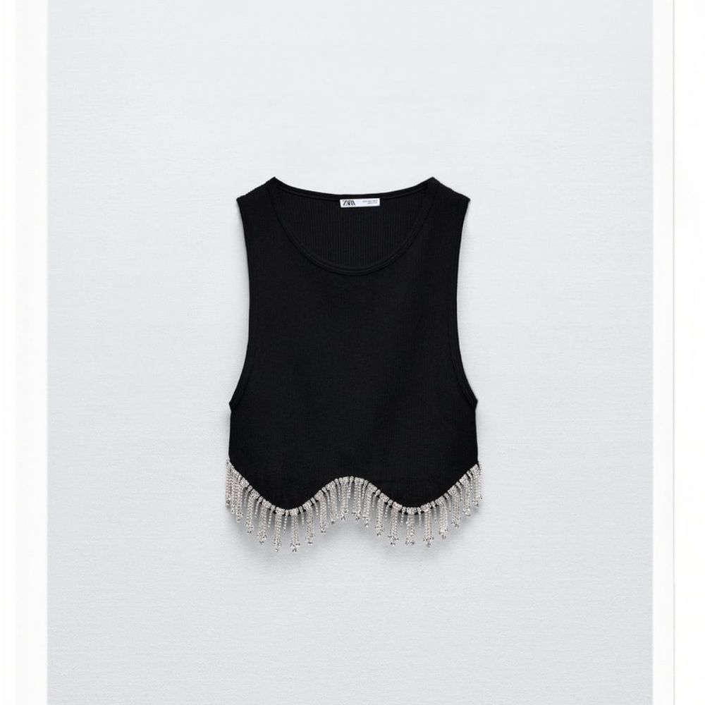 Zara Seamless Rhinestone Top Black NWT